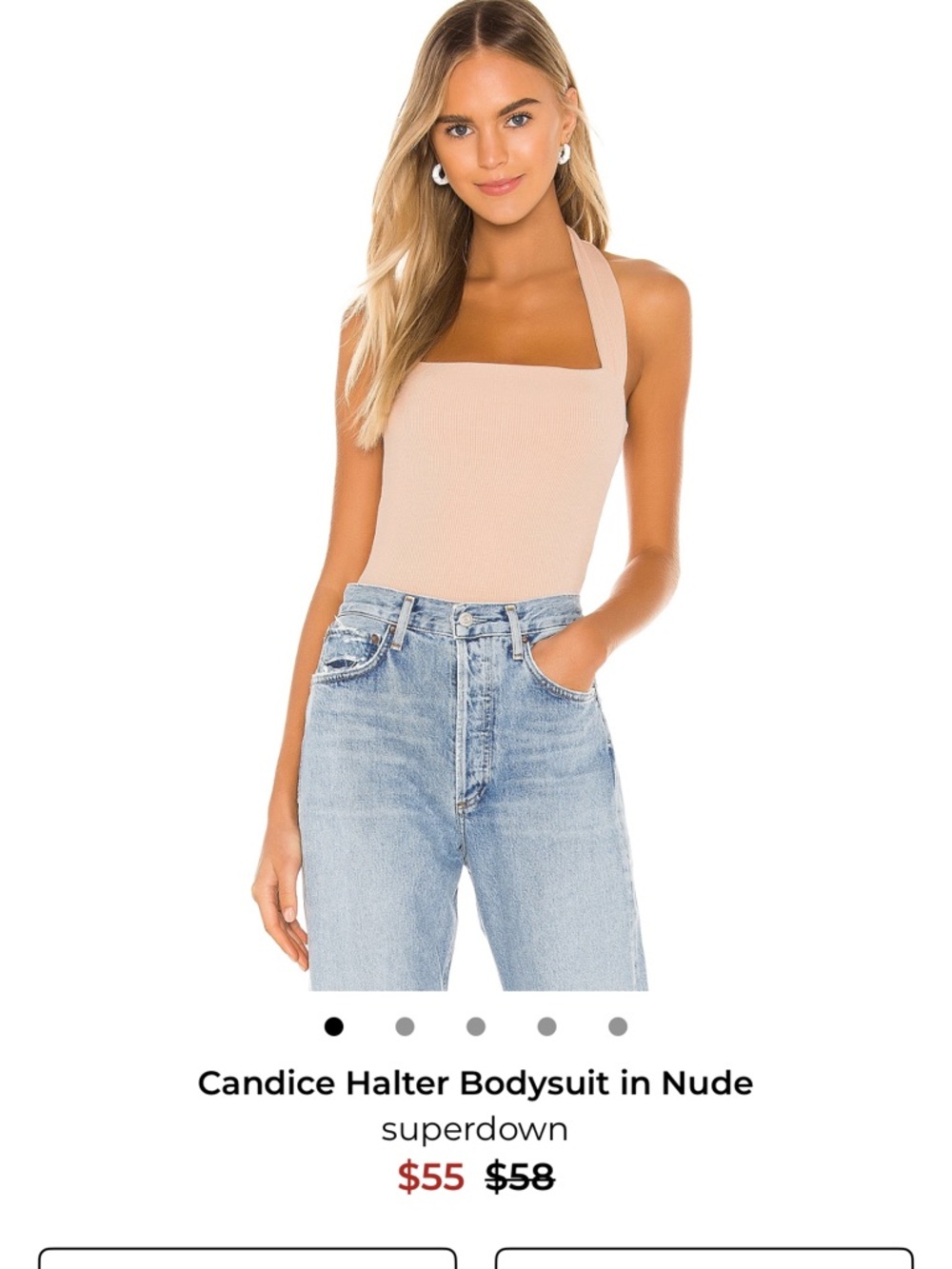 REVOLVE Ribbed Halter Bodysuit in Nude